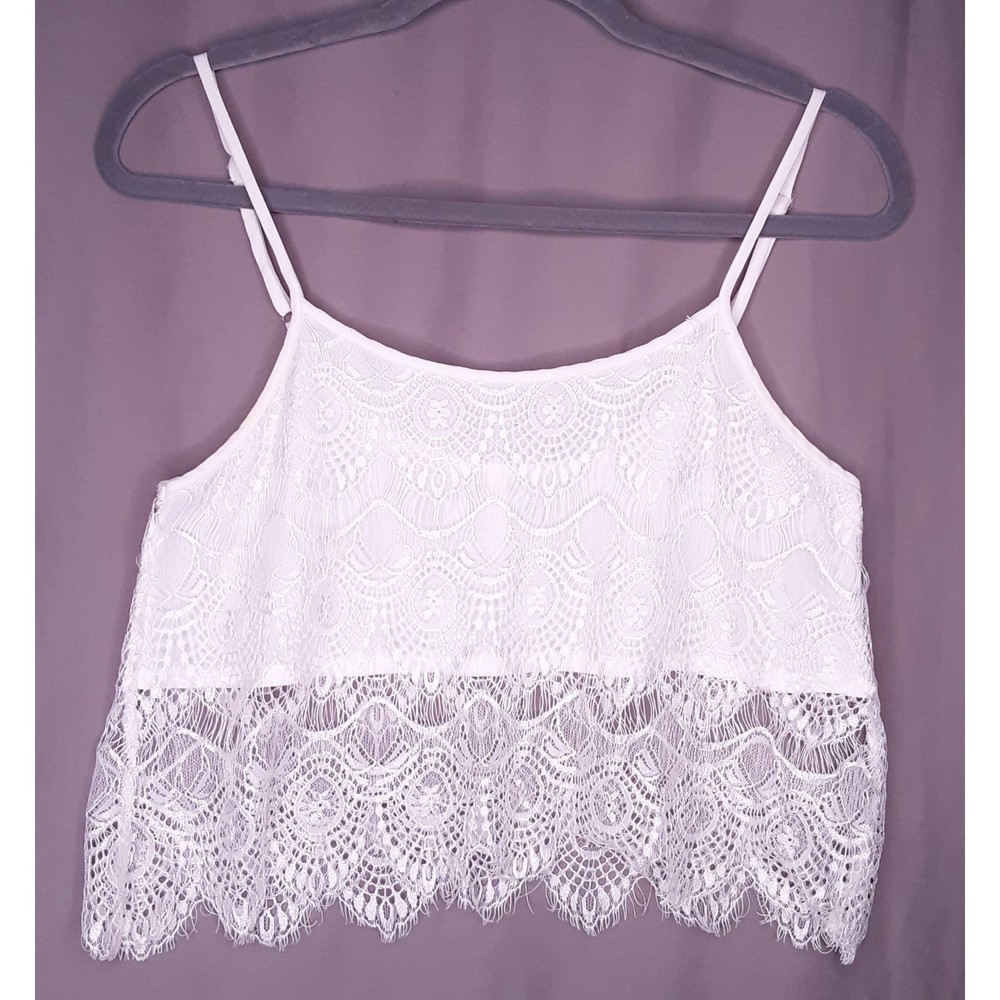 💎Raga Women’s Ivory Cropped Lace Camisole Size Small Boho Romantic